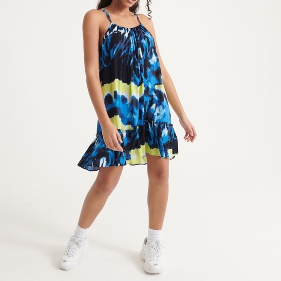 Superdry Blue and Yellow Midi daisy Beach Dress nwt size 6 - Picture 1 of 12